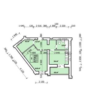 1-к квартира, вторичка, 43м2, 6/10 этаж