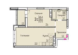 Студия квартира, вторичка, 43м2, 24/25 этаж