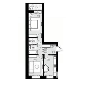 2-к квартира, строящийся дом, 64м2, 1/10 этаж