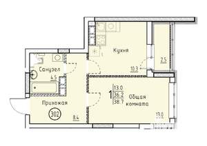 1-к квартира, строящийся дом, 39м2, 8/25 этаж