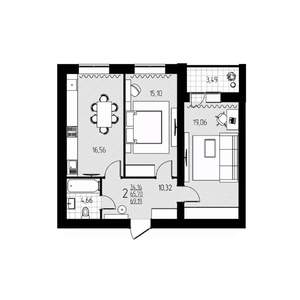 2-к квартира, строящийся дом, 69м2, 8/10 этаж