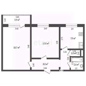 2-к квартира, вторичка, 52м2, 3/10 этаж