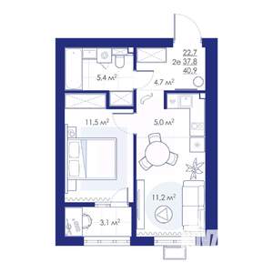 2-к квартира, строящийся дом, 41м2, 7/10 этаж
