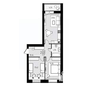 2-к квартира, строящийся дом, 71м2, 4/10 этаж