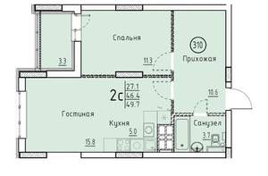 Студия квартира, вторичка, 50м2, 3/25 этаж
