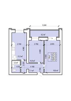 2-к квартира, вторичка, 57м2, 10/10 этаж
