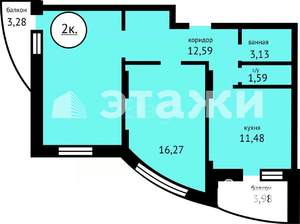 2-к квартира, вторичка, 47м2, 16/25 этаж
