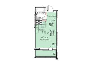 Студия квартира, вторичка, 30м2, 21/25 этаж