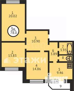 3-к квартира, вторичка, 78м2, 4/10 этаж