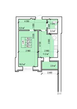 1-к квартира, вторичка, 40м2, 4/10 этаж