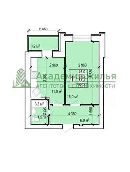 1-к квартира, вторичка, 40м2, 6/10 этаж