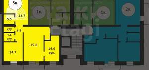 3-к квартира, вторичка, 64м2, 10/10 этаж