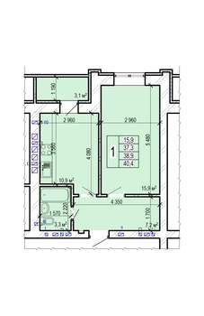 1-к квартира, вторичка, 40м2, 9/10 этаж