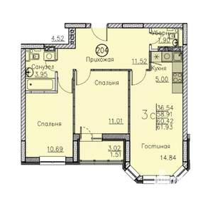 Студия квартира, вторичка, 62м2, 3/10 этаж