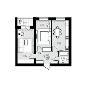 2-к квартира, строящийся дом, 69м2, 7/10 этаж