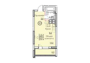 Студия квартира, вторичка, 30м2, 15/25 этаж