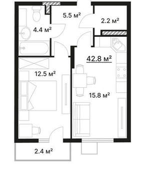 1-к квартира, вторичка, 43м2, 5/10 этаж