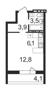 1-к квартира, вторичка, 30м2, 7/25 этаж