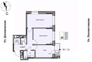 2-к квартира, строящийся дом, 55м2, 7/10 этаж