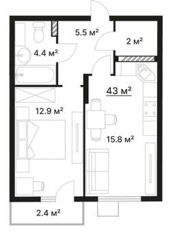 1-к квартира, вторичка, 43м2, 5/10 этаж