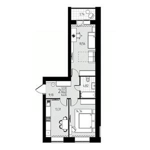 2-к квартира, строящийся дом, 64м2, 9/10 этаж