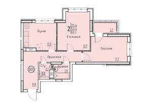 2-к квартира, строящийся дом, 55м2, 19/25 этаж