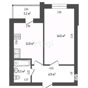 1-к квартира, вторичка, 40м2, 6/10 этаж
