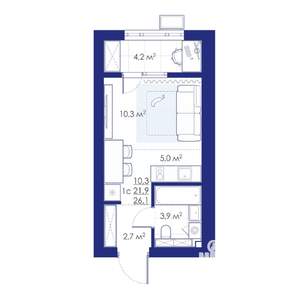 1-к квартира, строящийся дом, 26м2, 9/10 этаж
