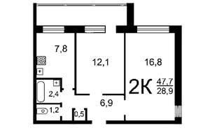 2-к квартира, вторичка, 47м2, 8/10 этаж
