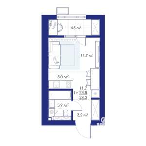 1-к квартира, строящийся дом, 28м2, 4/10 этаж
