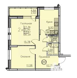 Студия квартира, вторичка, 56м2, 4/10 этаж