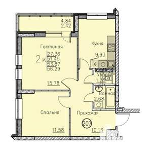 Студия квартира, вторичка, 56м2, 6/10 этаж