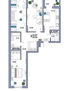 3-к квартира, вторичка, 88м2, 10/10 этаж