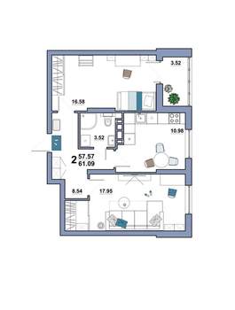 2-к квартира, вторичка, 61м2, 7/10 этаж