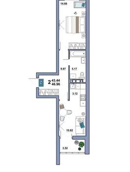 2-к квартира, вторичка, 47м2, 7/10 этаж