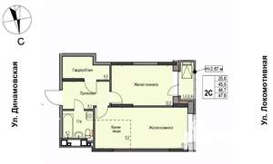2-к квартира, строящийся дом, 47м2, 6/10 этаж