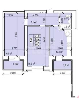 2-к квартира, вторичка, 57м2, 2/10 этаж