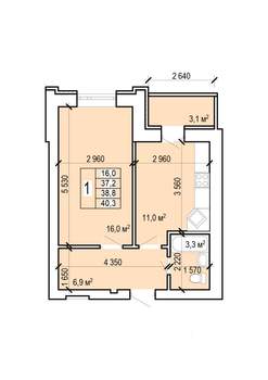 1-к квартира, вторичка, 40м2, 8/10 этаж