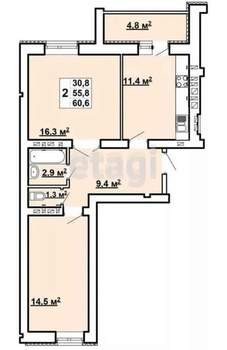 2-к квартира, вторичка, 59м2, 2/10 этаж