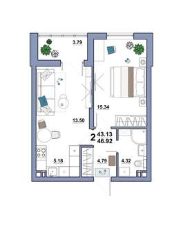 2-к квартира, вторичка, 47м2, 6/10 этаж