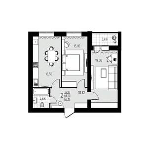 2-к квартира, строящийся дом, 69м2, 10/10 этаж