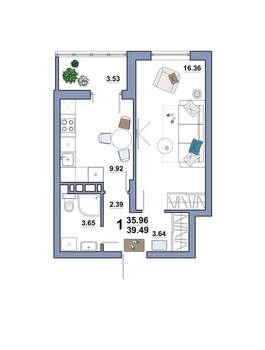 1-к квартира, вторичка, 39м2, 2/10 этаж