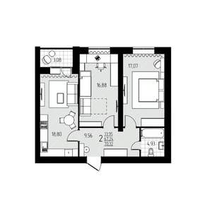2-к квартира, строящийся дом, 70м2, 6/10 этаж