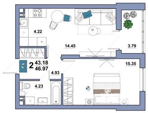 2-к квартира, вторичка, 47м2, 7/10 этаж