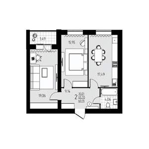 2-к квартира, строящийся дом, 69м2, 2/10 этаж