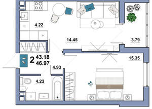 2-к квартира, вторичка, 43м2, 7/10 этаж