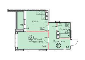 Студия квартира, вторичка, 39м2, 2/25 этаж