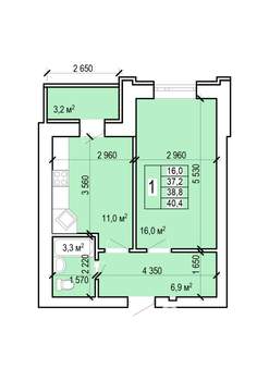 1-к квартира, вторичка, 40м2, 2/10 этаж