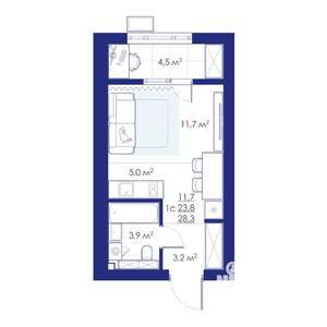 1-к квартира, строящийся дом, 28м2, 8/10 этаж