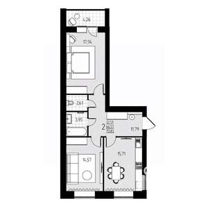 2-к квартира, строящийся дом, 71м2, 5/10 этаж